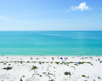 Beach Day Aerial Landscape Boca Grande Florida Fine Art Photography Print, Metal, Canvas Travel Large Tropical Colorful Blue Sky Clear Water