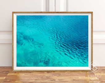 Watercolorful Azure Blue Ripples - Yellowstone Fine Art Photography Print, Modern Minimal Boho Coastal Mountain Lake Home Decor Wall Poster