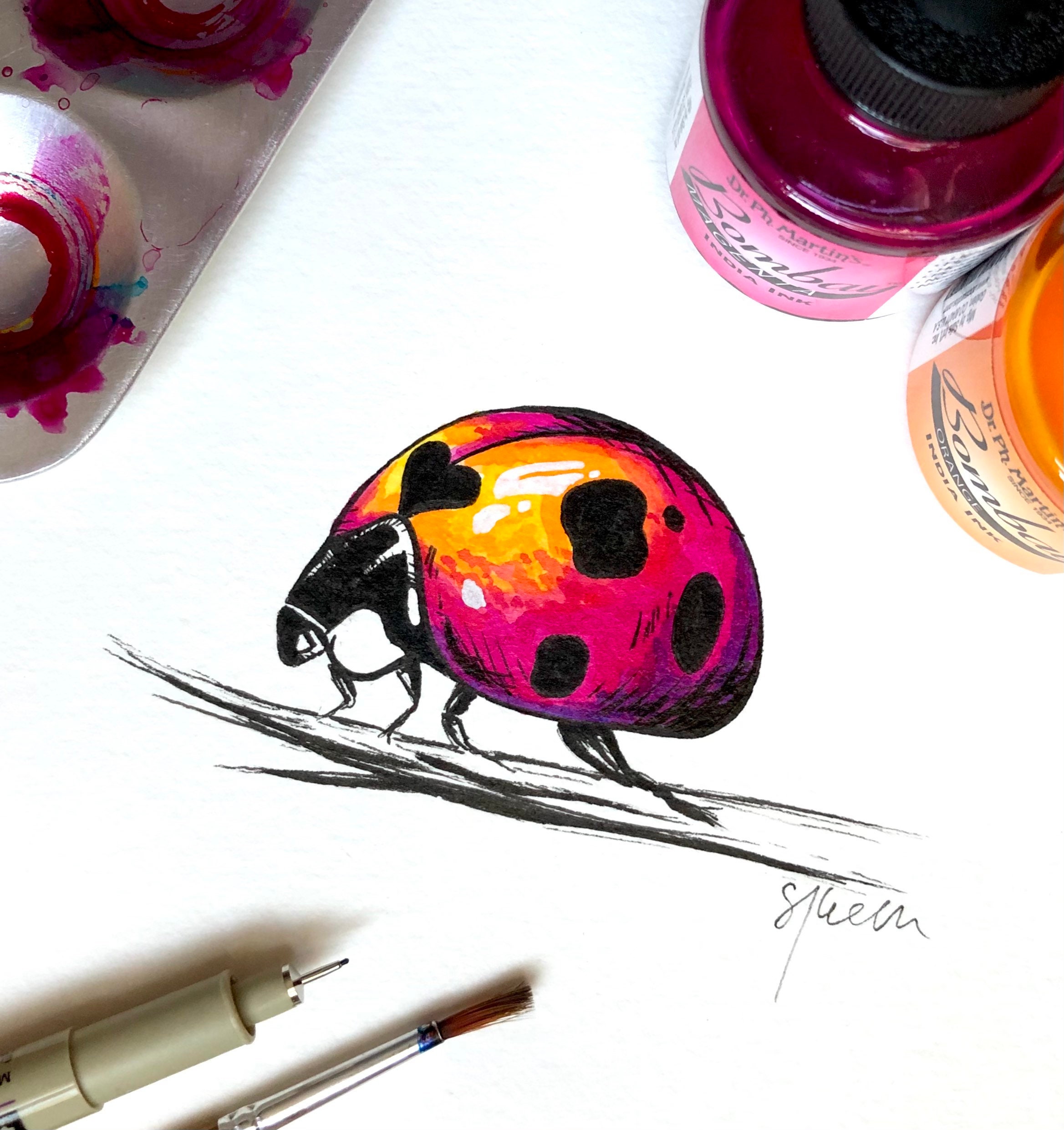 ORIGINAL Ink Drawing Lovebug Etsy