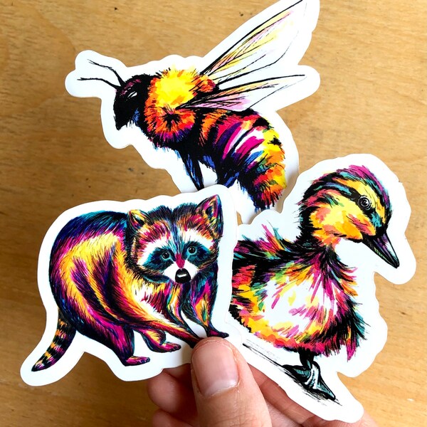 STICKER 3-PACK - Duck, Bee & Raccoon