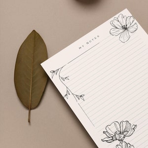 Notes Pages Floral, Writing Paper, Blank Notes, Study Note Template, Lecture Notes, Printable Stationary DIGITAL, Instant Download PDF