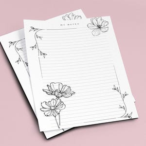 Notes Pages Floral, Writing Paper, Blank Notes, Study Note Template, Lecture Notes, Printable Stationary DIGITAL, Instant Download PDF