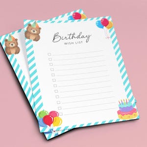 Lista de cumpleaños imprimible, lista de deseos de cumpleaños, lista de regalos de cumpleaños, lista de cumpleaños digital, plantilla de lista de cumpleaños, descarga instantánea en PDF