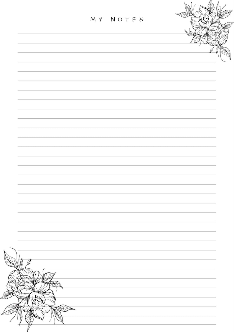 Flower Pattern Printable Note Page - US Letter & A4 (digital Download ...