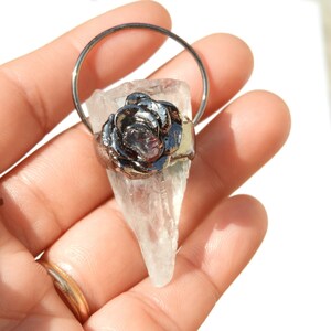 Electroformed Pendant Raw Gemstone Pendant Black Electroformed Jewellery Natural Crystal And Red Garnet Electroformed Flower Pendant