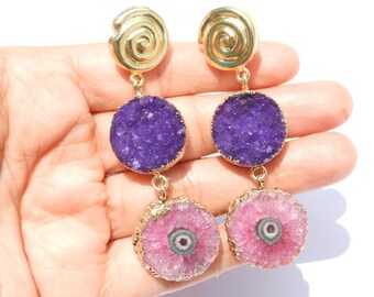 On Sale Druzy EarringGemstone Earrings22 Kt Gold Electroplated Druzy Dangle Earrings Gift For Her