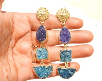 On Sale Druzy EarringGemstone Earrings22 Kt Gold Electroplated Druzy Dangle Earrings Gift For Her