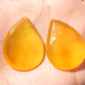 2 Pcs Natural Mango Yellow Chalcedony Both Side Faceted Fancy Shaped Loose Gemstone Size 35X26 MM