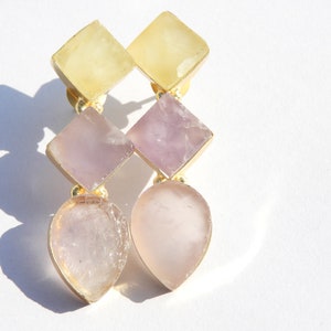 Raw Gemstone Earrings Multi Color Gemstone Earrings Natural Rough Earrings Lemon Topaz Earrings Gemstone Earrings