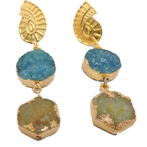 24 Kt Gold Electroplated Edges Natural Druzy Earrings Pair Druzy Dangles Earrings Druzy Jewellery