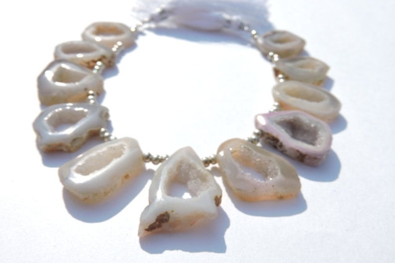 On Sale 10 Pcs Very Attractive Natural White Druzy Agate Geode Slices Beads Size 27X19-19X18 MM