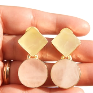 Raw Gemstone Earrings Multi Color Gemstone Earrings Natural Rough Earrings Lemon Topaz Earrings Gemstone Earrings