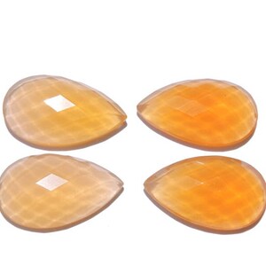 2 Pcs  Natural Mango Yellow Chalcedony Faceted Pear Shaped Beads Size 25X15 MM