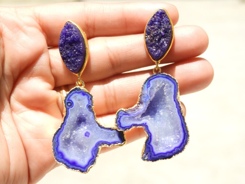 On Sale Druzy EarringsSolar Druzy EarringsGemstone Earrings22 Kt Gold Electroplated Cave Druzy Earrings Gift For Her