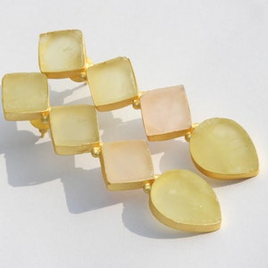Raw Gemstone Earrings Raw Rose Quartz Lemon Topaz Earrings Natural Rough Earrings Matte Finish Earrings Gemstone Earrings