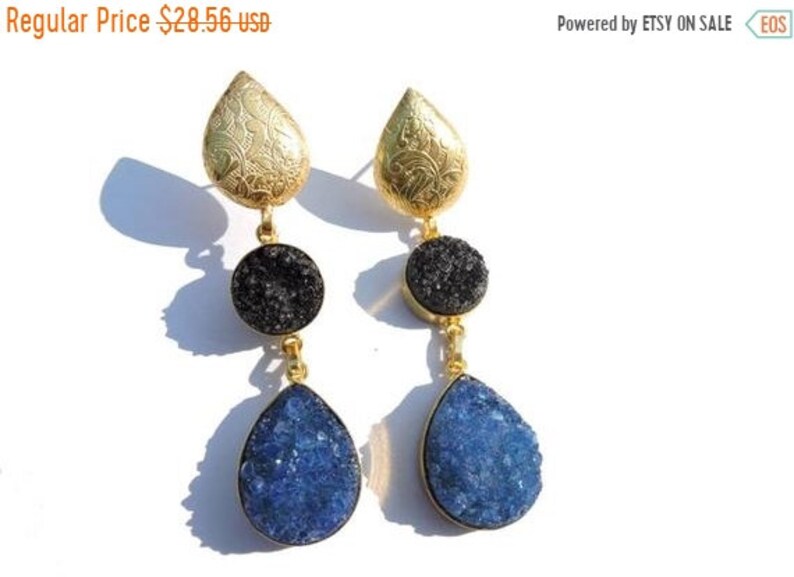 ON SALE 22 Kt Gold Polished Natural Sparkling Druzy Earrings Pair Dangle Earrings Druzy Gemstone Earrings Pair