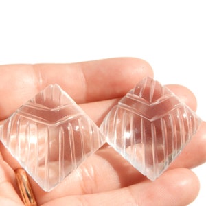 Carved Crystal Quartz Natural Crystal Quartz Carved Square Shaped Gemstones 2 Pcs Huge Size 23 MM