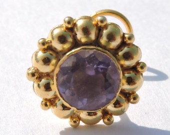Indian Nose Ring 22 Kt Gold Polished 92.5 Sterling Silver Natural Purple Amethyst Decorated Indian Nose Ring Nose Bali Nose Hoop