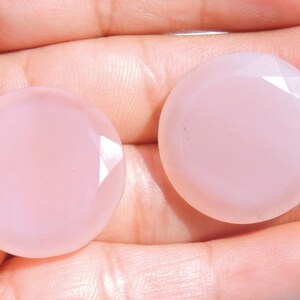 1 Pair Natural Baby Pink Chalcedony Faceted Round Both Side Faceted Round Shaped Loose Gemstone Jewellery Making Gemstone Size 24 MM