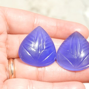 Carved Gemstone Heart/Carved Heart Shaped/Natural Blue Chalcedony Carved Heart Gemstone 2 Pcs Size 25X23 MM