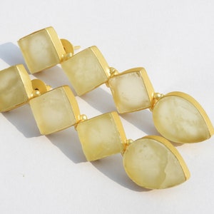 Raw Gemstone Earrings Raw Lemon Topaz Earrings Pearl Earrings Natural Rough Earrings Matte Finish Earrings Gemstone Earrings