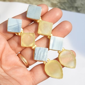Raw Gemstone Earrings Raw Blue Opal And Lemon Topaz Earrings Natural Rough Earrings Matte Finish Earrings Gemstone Earrings