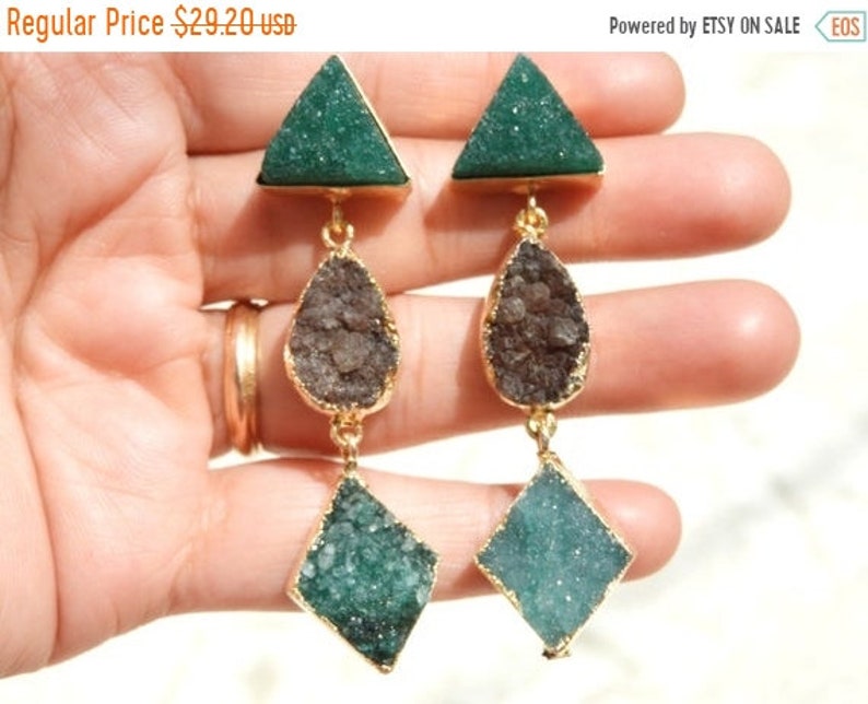 On Sale Druzy EarringGemstone Earrings22 Kt Gold Electroplated Druzy Dangle Earrings Gift For Her