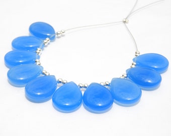 10 Pcs Natural Blue Chalcedony Smooth Polished Pear Shaped Beads Gemstone Pear Beads Size 20X14 MM