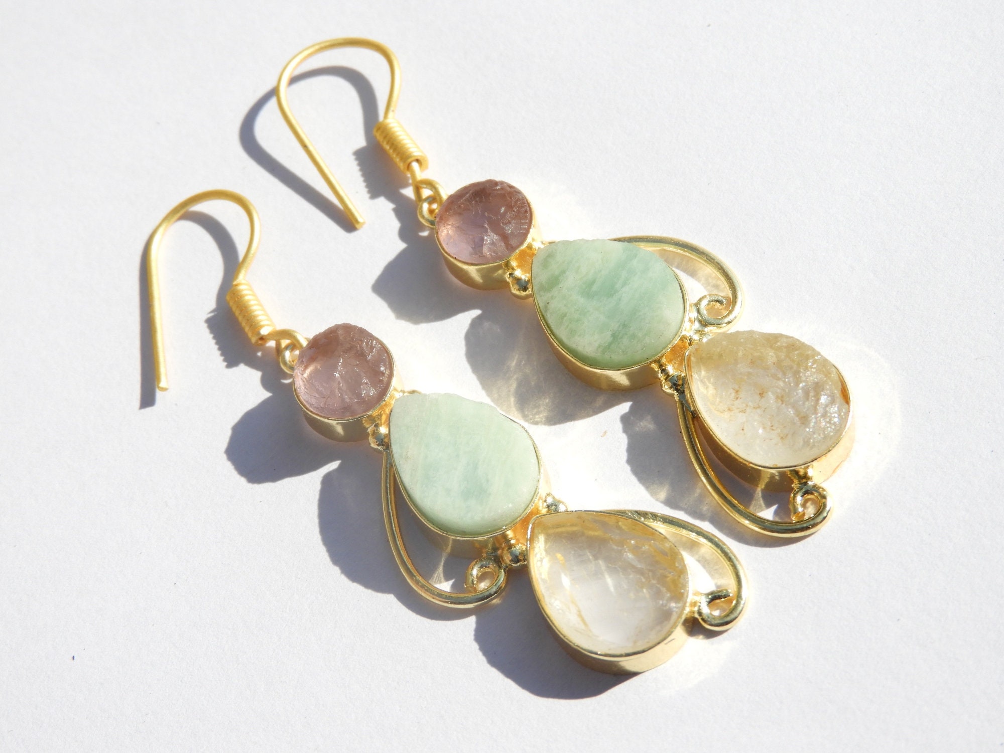 Raw Gemstone Earrings Multi Color Gemstone Earrings Natural Etsy