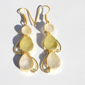 Raw Gemstone Earrings Rose Quartz And Lemon Topaz Earrings Natural Rough Earrings Gemstone Earrings Gift For Her