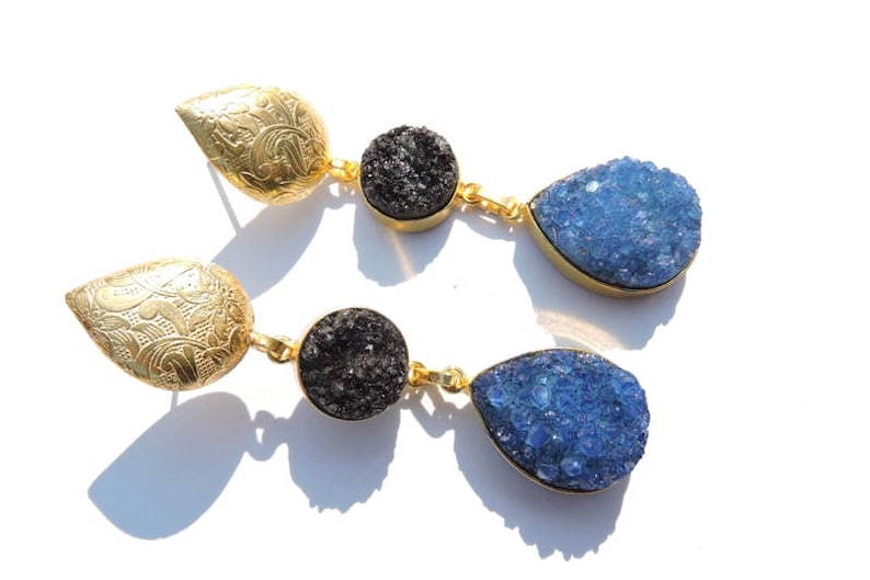 ON SALE 22 Kt Gold Polished Natural Sparkling Druzy Earrings Pair Dangle Earrings Druzy Gemstone Earrings Pair
