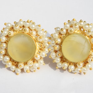 Raw Gemstone Earrings Raw Lemon Topaz Earrings Pearl Earrings Natural Rough Earrings Matte Finish Earrings Gemstone Earrings