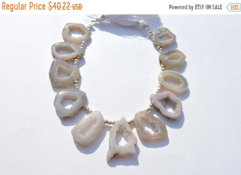 On Sale 10 Pcs Very Attractive Natural White Druzy Agate Geode Slices Beads Size 27X19-19X18 MM