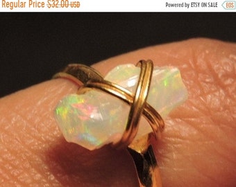 Etsy Sale 22 Kt Gold Polished Over 92.5 Sterling Sliver Natural Ethiopian Welo Fire Raw Opal Gemstone Ring Raw Opal Ring Wire Wrapped Ring