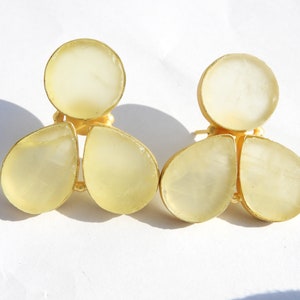 Raw Gemstone Earrings Raw Lemon Topaz Earrings Pearl Earrings Natural Rough Earrings Matte Finish Earrings Gemstone Earrings
