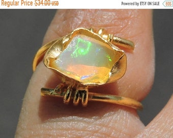 Etsy Sale 1 Pc Very Beautiful 22 Kt Gold Polished Over 92.5 Sterling Silver Natural Ethiopian Welo Fire Raw Opal Ring Opal Rough Ring