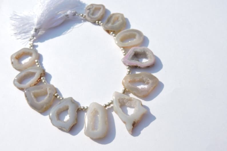 On Sale 10 Pcs Very Attractive Natural White Druzy Agate Geode Slices Beads Size 27X19-19X18 MM