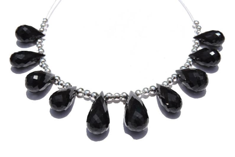 10 Pcs Very Beautiful Natural Black Onyx Faceted Drops Beads Size 20X9-14X7 MM