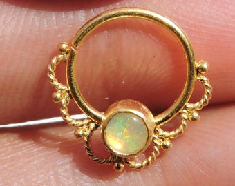 1 Pc 22 Kt Gold Polished Over 92.5 Sterling Silver Natural Ethiopian Opal Decorated Indian Nose Ring/Designer Nose Ring/Gemstone Nose Ring