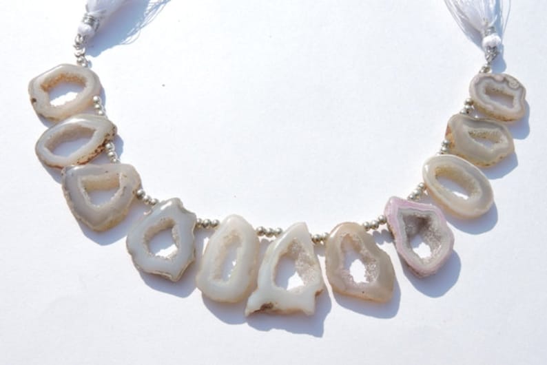 On Sale 10 Pcs Very Attractive Natural White Druzy Agate Geode Slices Beads Size 27X19-19X18 MM
