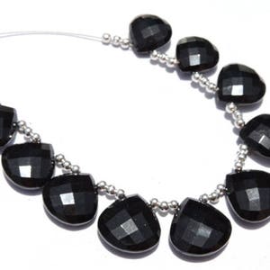 10 Pcs  Natural Black Onyx Faceted Heart Shaped Beads Size 17 - 14 MM