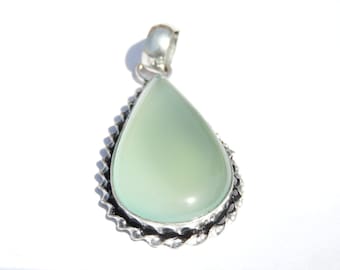 Natural Prehnite Green Chalcedony Pendant  Big Size Pendant Gift For Her
