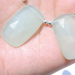 2 Pcs Natural Aqua Blue Chalcedony Faceted Rectangular Shaped Beads Size 30X18 MM
