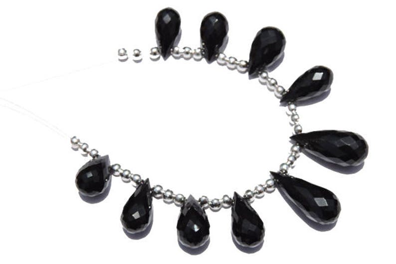 10 Pcs Very Beautiful Natural Black Onyx Faceted Drops Beads Size 20X9-14X7 MM