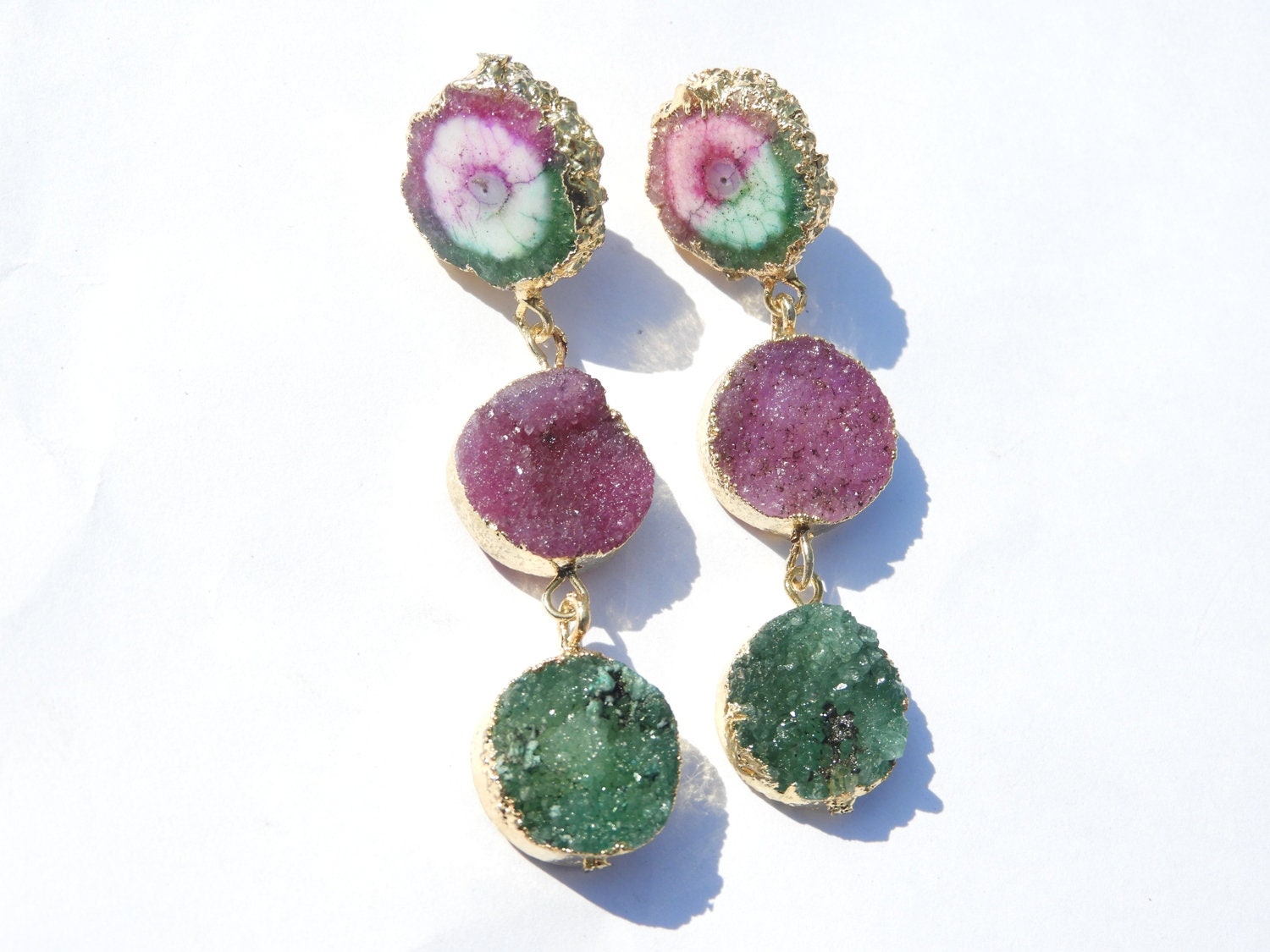 Druzy Earrings Natural Solar Quartz Druzy Earrings 22 Kt Gold Etsy