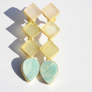 Raw Gemstone Earrings Multi Gemstone Earrings Natural Rough Earrings Lemon Topaz Earrings Gemstone Earrings