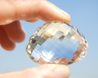 Natural Rock Crystal Quartz Faceted Fancy Shaped Loose Gemstone Size 39X30 MM