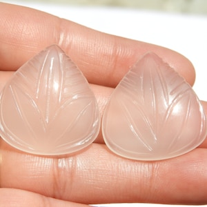 Carved Gemstone Heart/Carved Heart Shaped/Natural White Chalcedony Carved Heart Gemstone 2 Pcs Size 27X25 MM