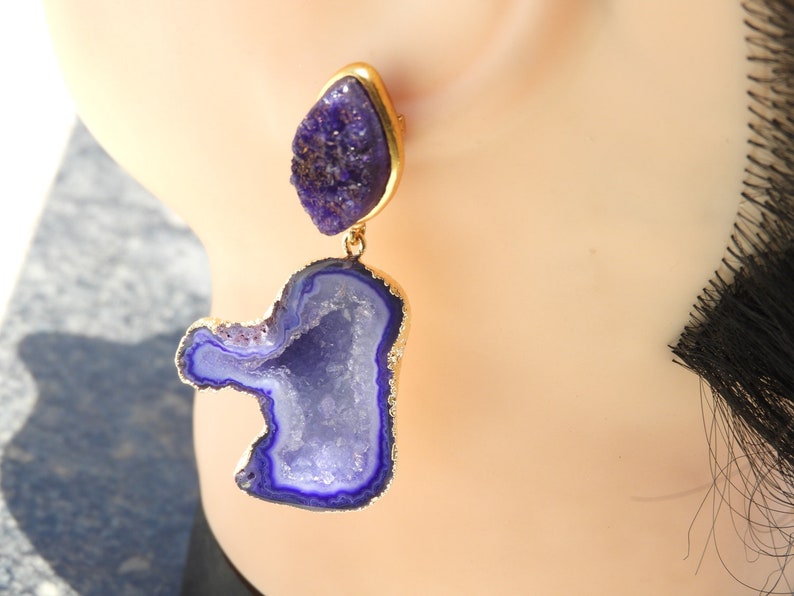 On Sale Druzy EarringsSolar Druzy EarringsGemstone Earrings22 Kt Gold Electroplated Cave Druzy Earrings Gift For Her