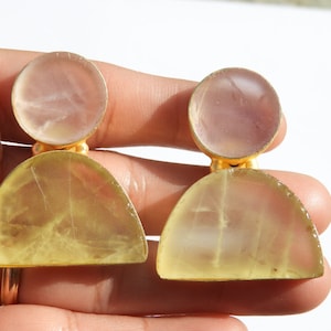 Raw Gemstone Earrings Multi Color Gemstone Earrings Natural Rough Earrings Lemon Topaz Earrings Gemstone Earrings